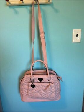 Betsey Johnson Pink Quilted Heart Crossbody Satchel